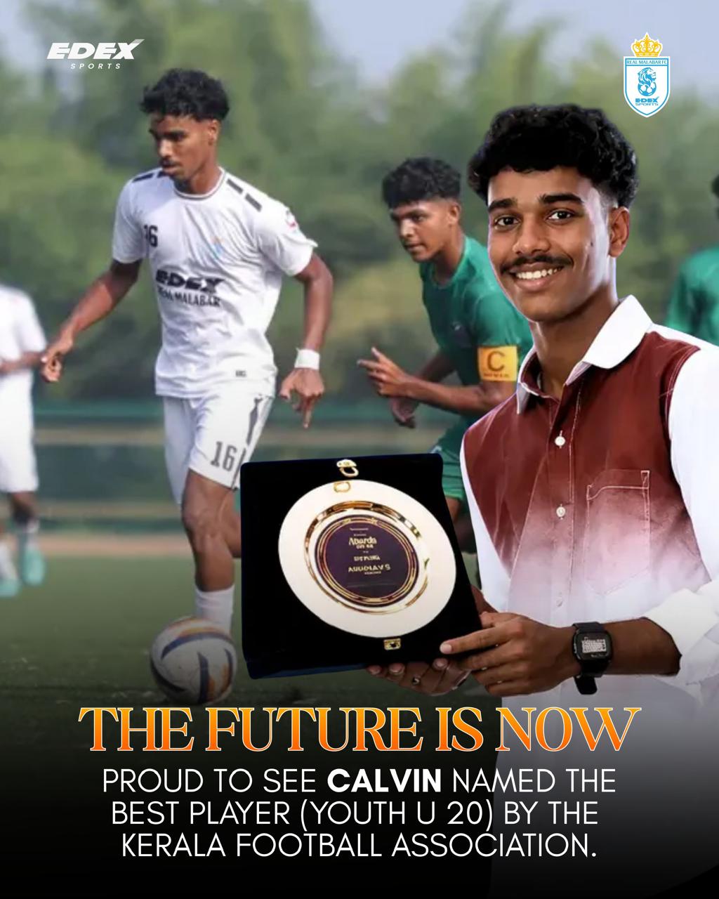 Calvin recognized as Best Player in the Youth U-20 category by the Kerala Football Association
